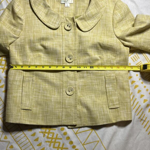 Ann Taylor Loft Tweed Blazer Jacket Yellow Size 8 3/4 Sleeves Button Front Women - Picture 8 of 10